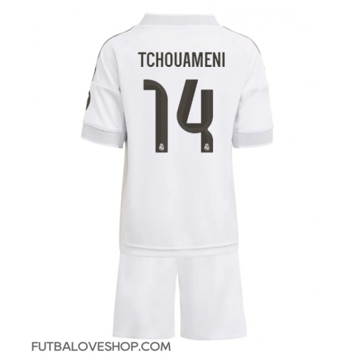 Dres Real Madrid Aurelien Tchouameni #14 Domáci pre deti 2025-26 Krátky Rukáv (+ trenírky)